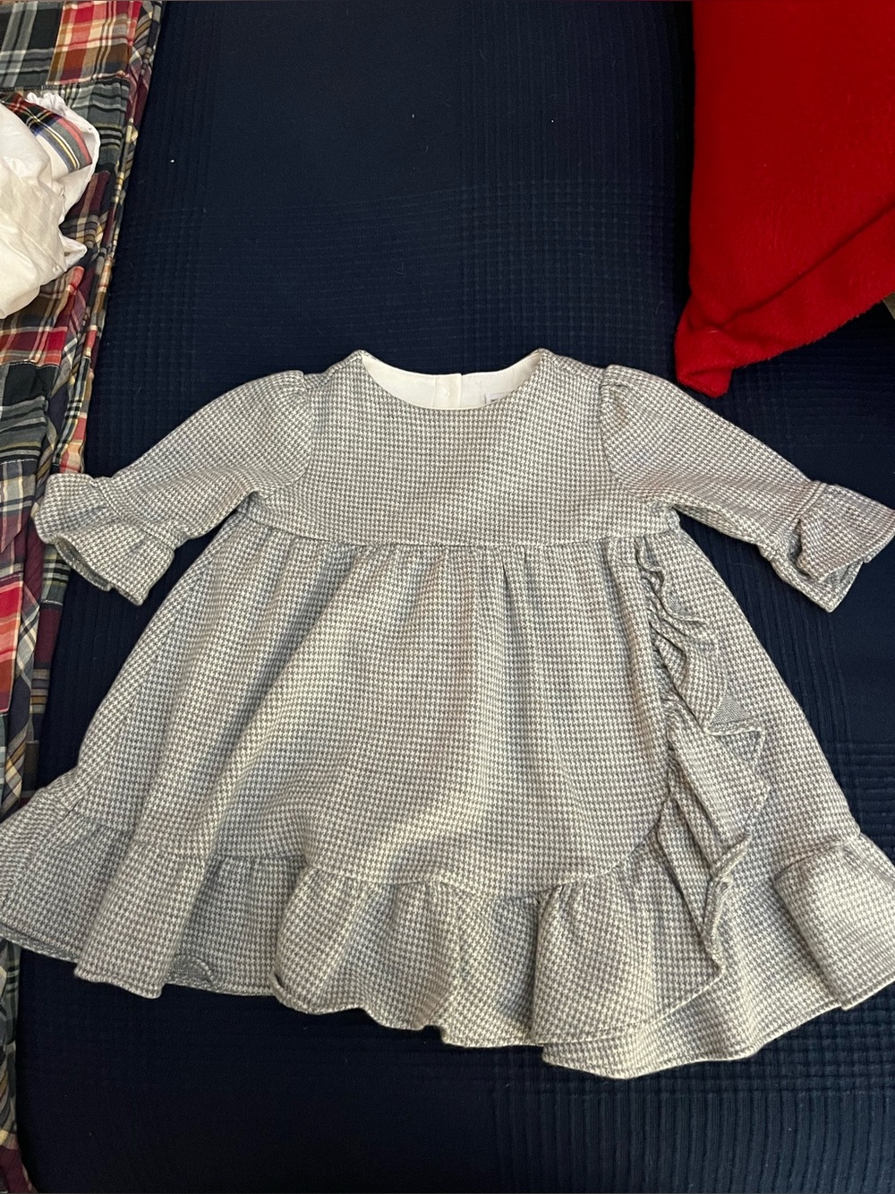 Jack and Janie Girls' Crewneck Dress in Gray and Cream Houndstooth